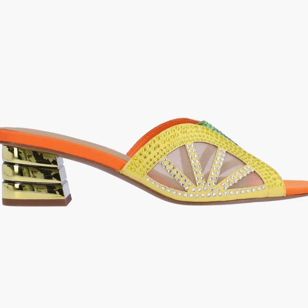 J.Renee Orange, Yellow & Green Embellished Low Block Heel Slide - Picture 3 of 16